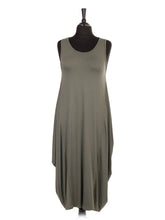 Italian Sleeveless Jersey Parachute Lagenlook Dress - Khaki