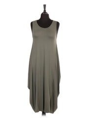 Italian Sleeveless Jersey Parachute Lagenlook Dress - Khaki