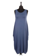 Italian Sleeveless Jersey Parachute Lagenlook Dress - Denim