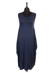 Italian Sleeveless Jersey Parachute Lagenlook Dress - Navy