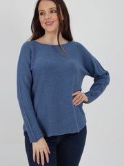 Italian Soft Feel Scoop Neck Jumper - Denim