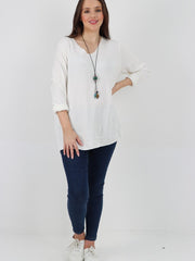 Italian Soft Knitted Round Neck Necklace Jumper Top - White