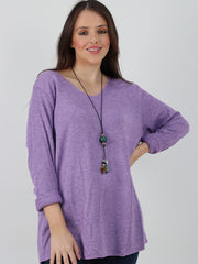 Italian Soft Knitted Round Neck Necklace Jumper Top - Purple