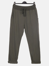 Italian Solid Color Cotton Trousers With Side Pockets - Army Green