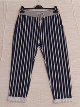 Italian Stripe Cotton Trousers with Pockets - Navy