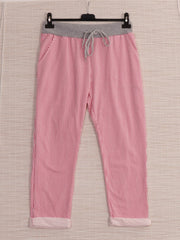 Italian Striped Print Cotton Trousers - Cerise