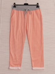 Italian Striped Print Cotton Trousers - Orange