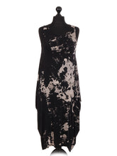 Italian Tie & Dye Print Lagenlook Dress - Black