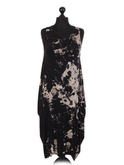 Italian Tie & Dye Print Lagenlook Dress - Black