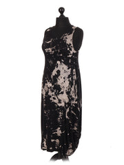Italian Tie & Dye Print Lagenlook Dress - Black