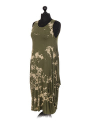 Italian Tie & Dye Print Lagenlook Dress - Khaki