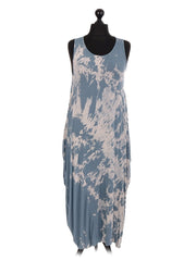 Italian Tie & Dye Print Lagenlook Dress - Denim