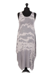 Italian Tie & Dye Print Lagenlook Dress - Light Grey
