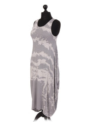 Italian Tie & Dye Print Lagenlook Dress - Light Grey