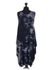 Italian Tie & Dye Print Lagenlook Dress - Navy
