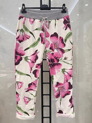 Italian Tulip Printed Cotton Joggers - Cerise