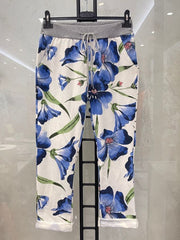 Italian Tulip Printed Cotton Joggers - Royal Blue