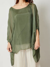 Italian Two Layered Plain Silk batwing Tunic Top - Khaki