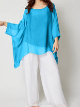 Italian Two Layered Plain Silk batwing Tunic Top - Turquoise