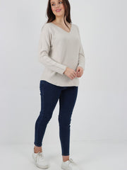 Italian V-neck Soft Knitted Jumper - Beige