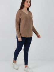 Italian V-neck Soft Knitted Jumper - Camel