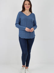 Italian V-neck Soft Knitted Jumper - Denim