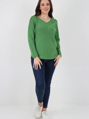 Italian V-neck Soft Knitted Jumper - Lime Green