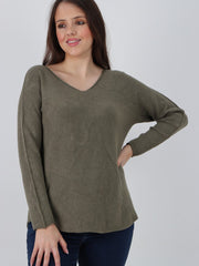Italian V-neck Soft Knitted Jumper - Khaki