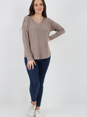 Italian V-neck Soft Knitted Jumper - Mocha