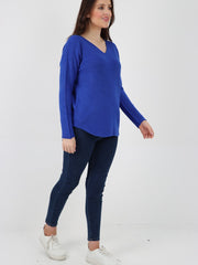 Italian V-neck Soft Knitted Jumper - Royal Blue