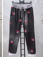 Italian Vintage Wash Cherry Print Joggers - Black