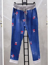 Italian Vintage Wash Cherry Print Joggers - Denim