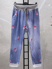 Italian Vintage Wash Cherry Print Joggers - Light Denim