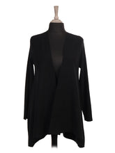 Italian Waterfall Open Front Ribbed Cardigan- Black