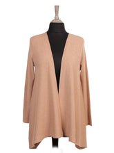 Italian Waterfall Open Front Ribbed Cardigan- Camel
