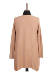 Italian Waterfall Open Front Ribbed Cardigan- Camel