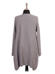 Italian Waterfall Open Front Ribbed Cardigan- Grey