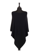 Italian Wool Mix Ribbed Star Poncho -Black