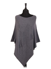 Italian Wool Mix Ribbed Star Poncho - Grey