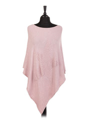 Italian Wool Mix Ribbed Star Poncho - Baby Pink