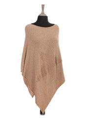 Italian Wool Mix Ribbed Star Poncho - Bisque