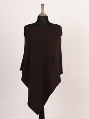 Italian Wool Mix Ribbed Star Poncho - Chocolate