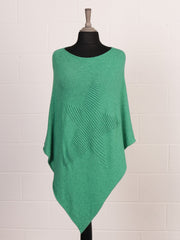 Italian Wool Mix Ribbed Star Poncho - Green