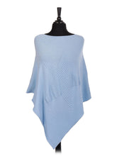 Italian Wool Mix Ribbed Star Poncho - Light Blue