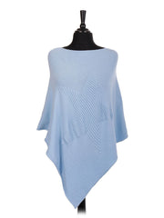 Italian Wool Mix Ribbed Star Poncho - Light Blue