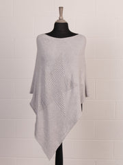 Italian Wool Mix Ribbed Star Poncho - Light Grey