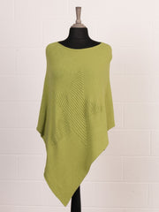 Italian Wool Mix Ribbed Star Poncho - Lime Green