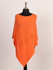 Italian Wool Mix Ribbed Star Poncho - Orange