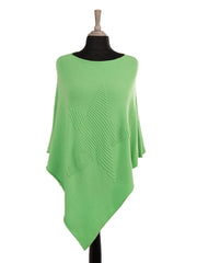 Italian Wool Mix Ribbed Star Poncho - Parrot Green