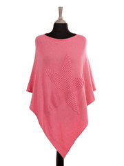 Italian Wool Mix Ribbed Star Poncho - Pink